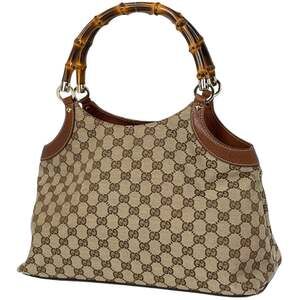 Gucci GG Print Bamboo Tote Bag in Brown Canvas (137395) for Women